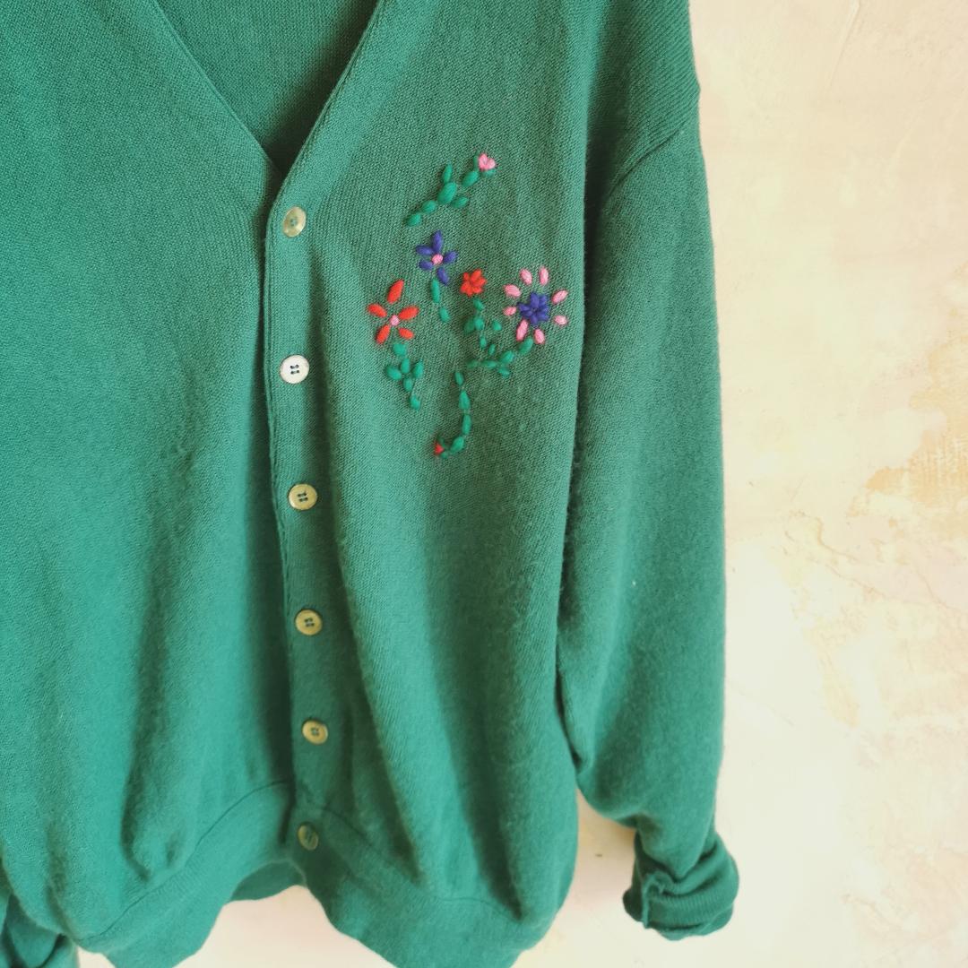 Gilet vintage vert broderie