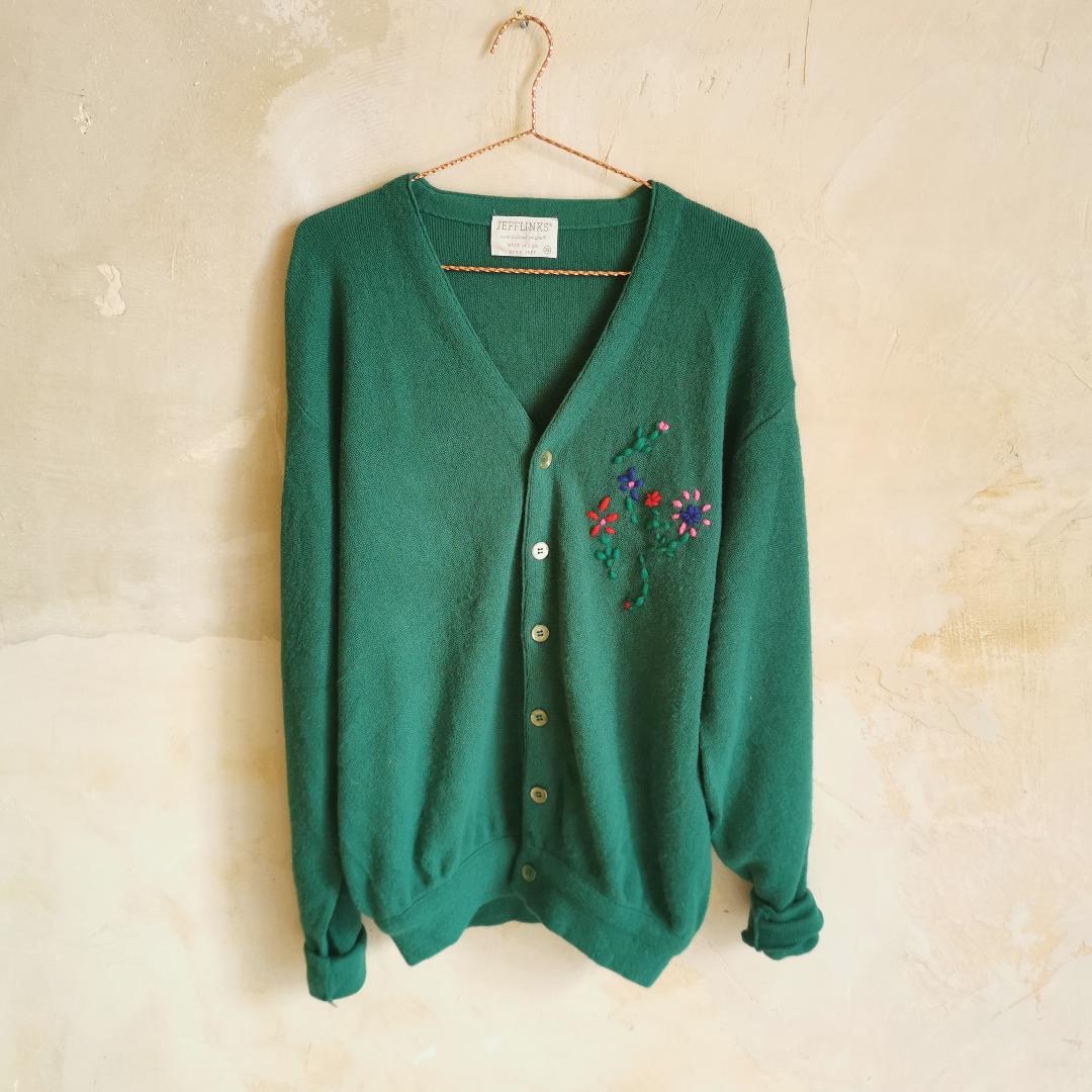 Gilet vintage vert broderie