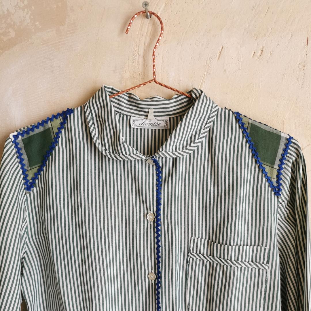 Chemise vintage rayée verte revisitée