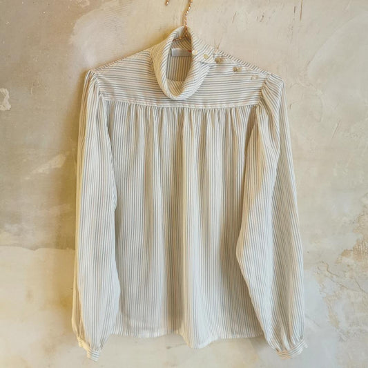 Blouse vintage col montant rayures