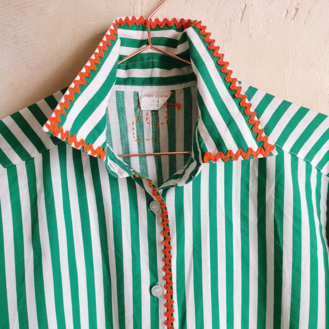 Chemise vintage rayée verte croquet orange